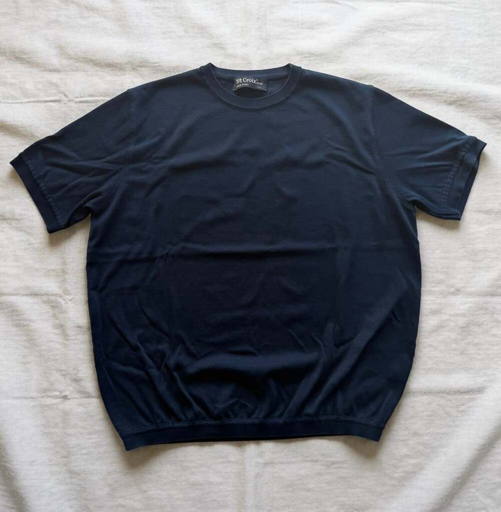 St. Croix Shop Navy Short Sleeve Cotton Blend Knit Crewneck Shirt Size L